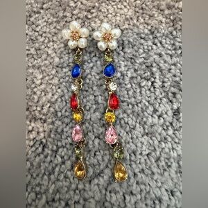 Pearl Flower Drop Earrings with Multicolor Crystals